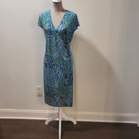 Jones New York, Stretch Paisley Blue/green Size Small (Spain Jones Group) Dress - Picture 1 of 7
